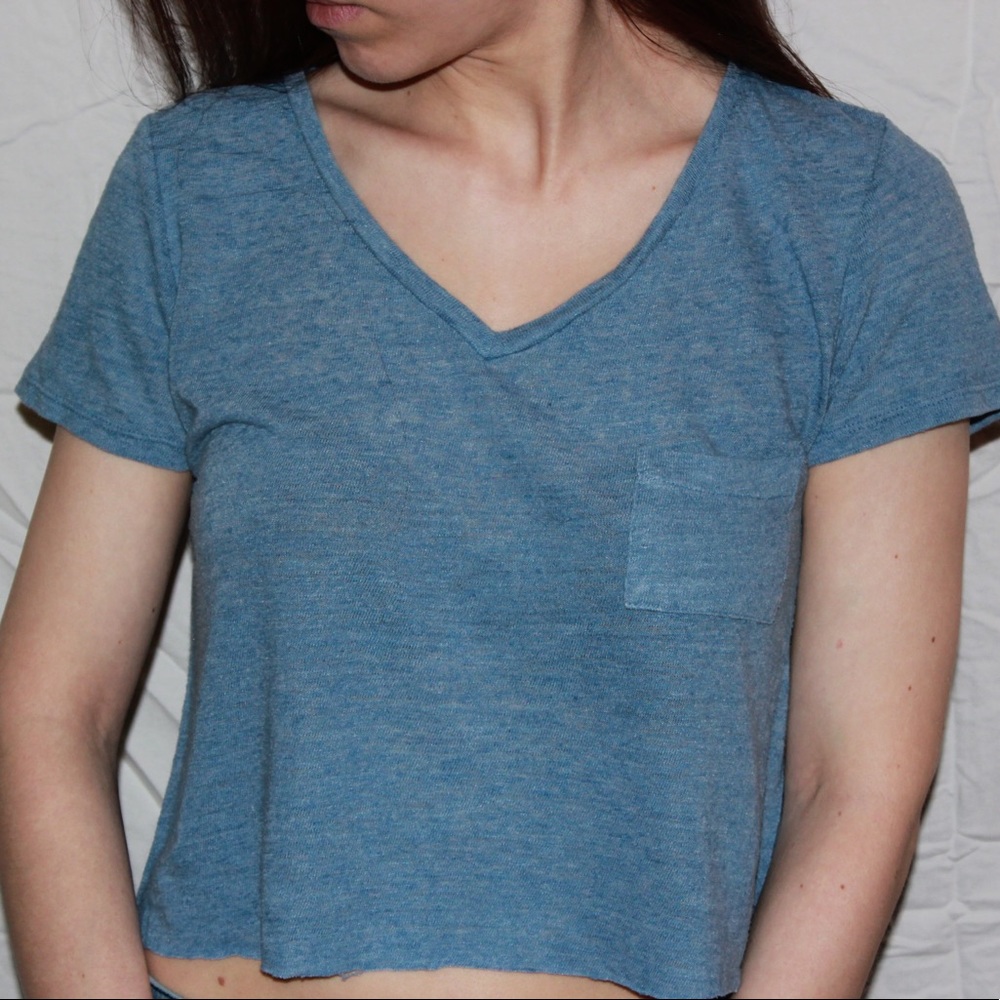 Hand Cut Cropped Blue V-Neck